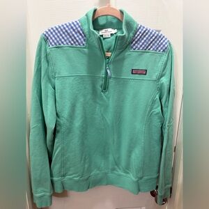 Vineyard Vines Mint Green Pullover with Blue Check Accents